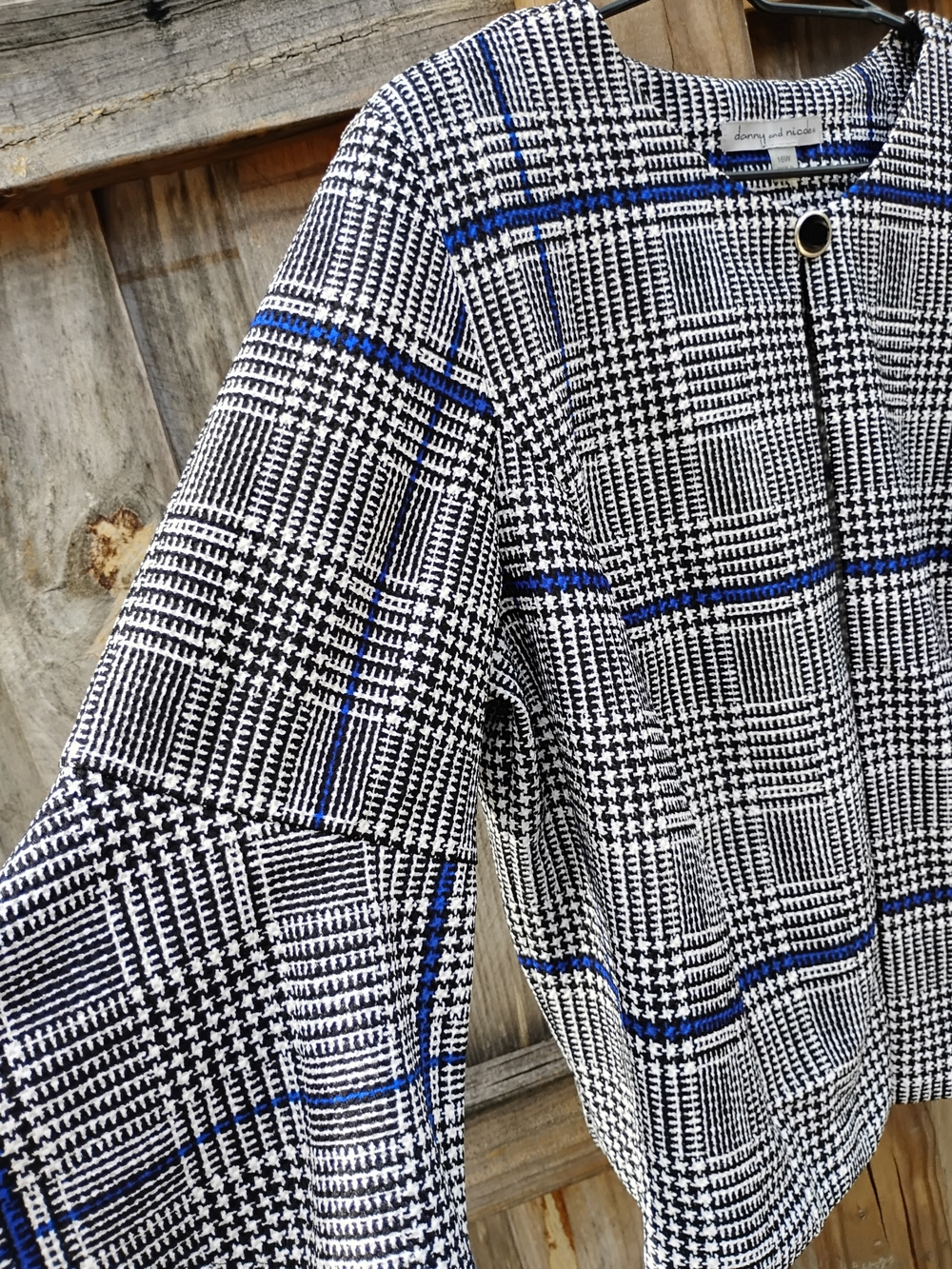 Danny & Nicole Plaid Blazer 16W Gray Navy One-button Front Bell Sleeves